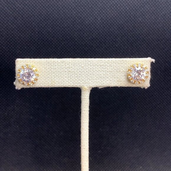 VTG Gold Over Sterling Silver 925 Cubic Zirconia Stud Earrings Size 0.5'' Length - Picture 1 of 11